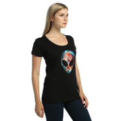 Bant Giyim - Alien Cosmos Kadın Siyah T-shirt - Thumbnail