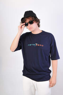 HollyHood - ASTROBRO Skate Baskılı Lacivert Oversize Tişört