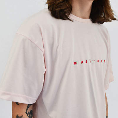 Mushroom Logo Embroidered Pink T-shirt