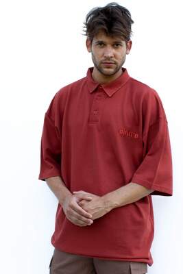 HollyHood - Kiremit Rengi Polo Yaka Oversize T-shirt