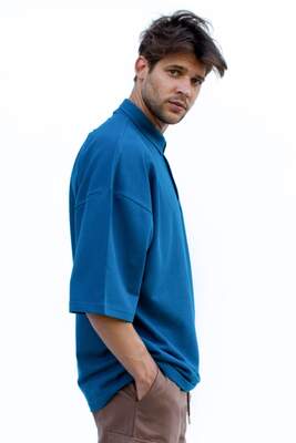 HollyHood - Mavi Polo Yaka Oversize T-shirt