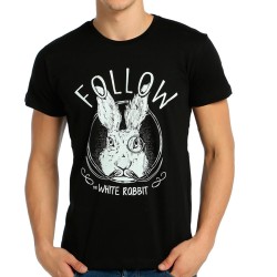 Bant Giyim - Follow White Rabbit Siyah T-Shirt - Thumbnail