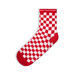 SA - Kareli Kırmızı Beyaz Çorap - Thumbnail
