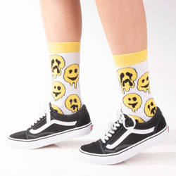 SA - Smile Emoji Beyaz Çorap - Thumbnail