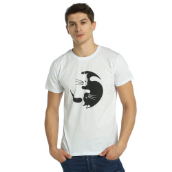 Bant Giyim - Yin Yang Kedi Beyaz T-shirt - Thumbnail