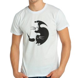 Bant Giyim - Yin Yang Kedi Beyaz T-shirt - Thumbnail
